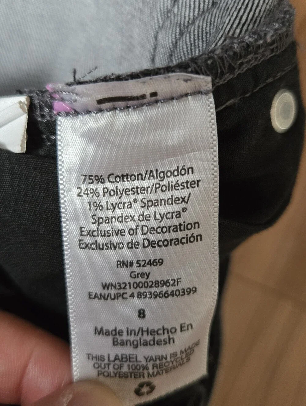 Acid Washed Charcoal Place Distressed Slim jeans Kids 8 VGUC